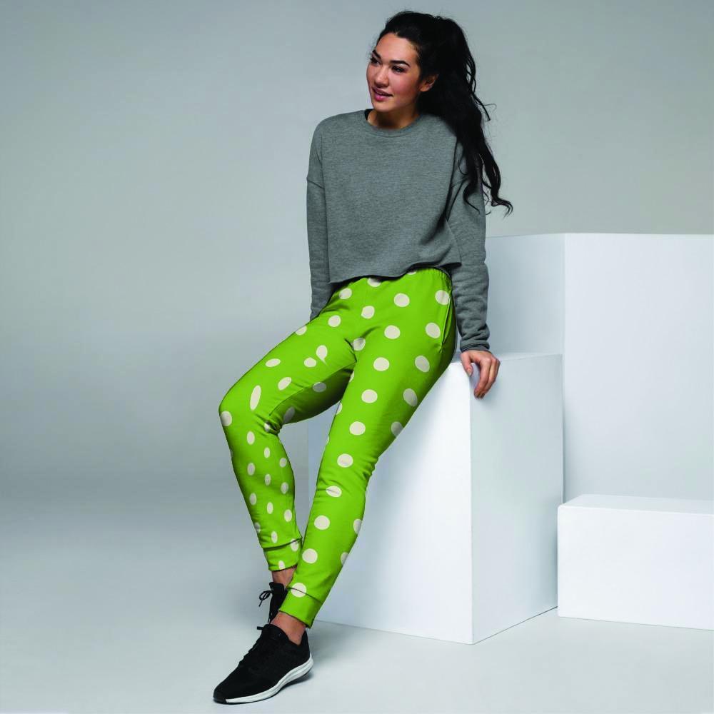 Green And White Polka Dot Women's Joggers-grizzshop