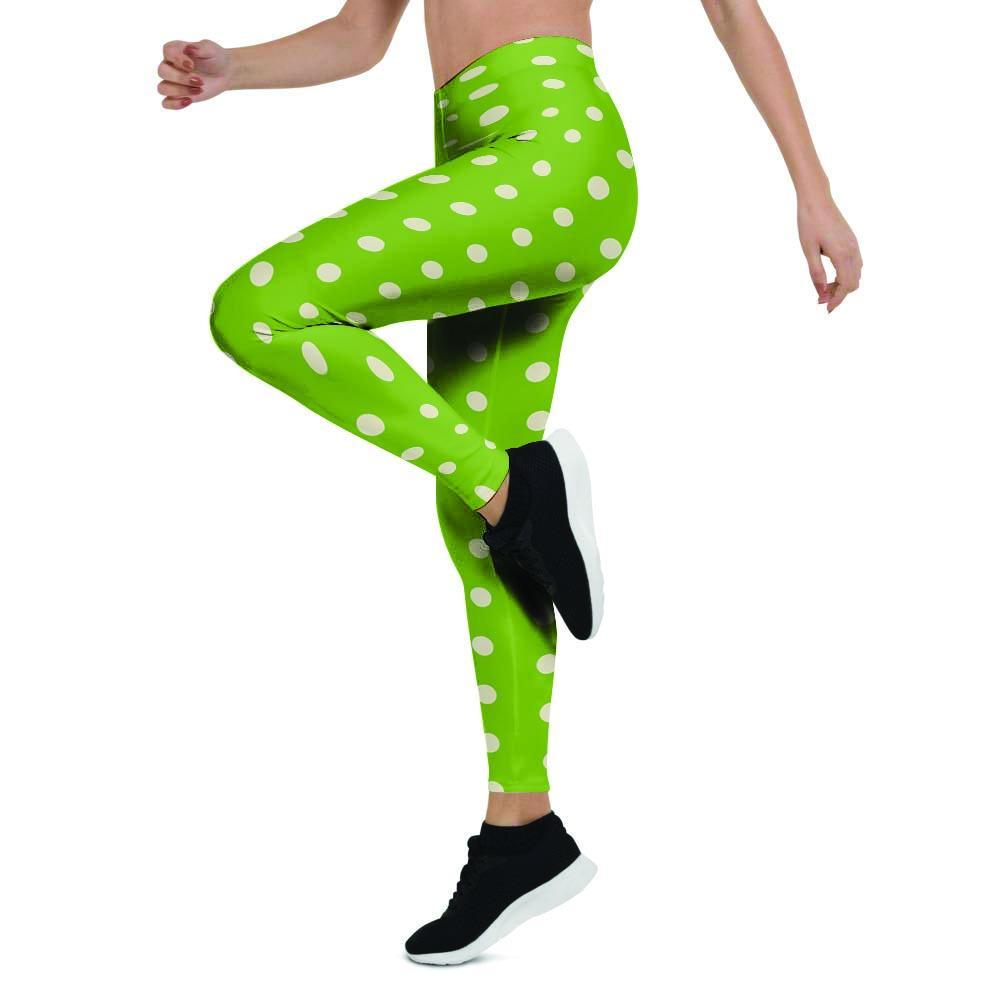 Green And White Polka Dot Women's Leggings-grizzshop