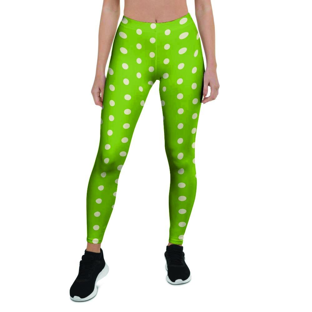 Green And White Polka Dot Women's Leggings-grizzshop