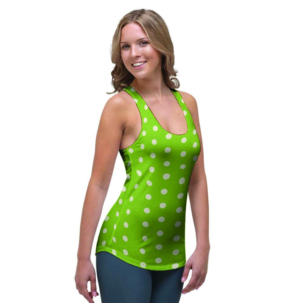 Green And White Polka Dot Women's Racerback Tank Top-grizzshop