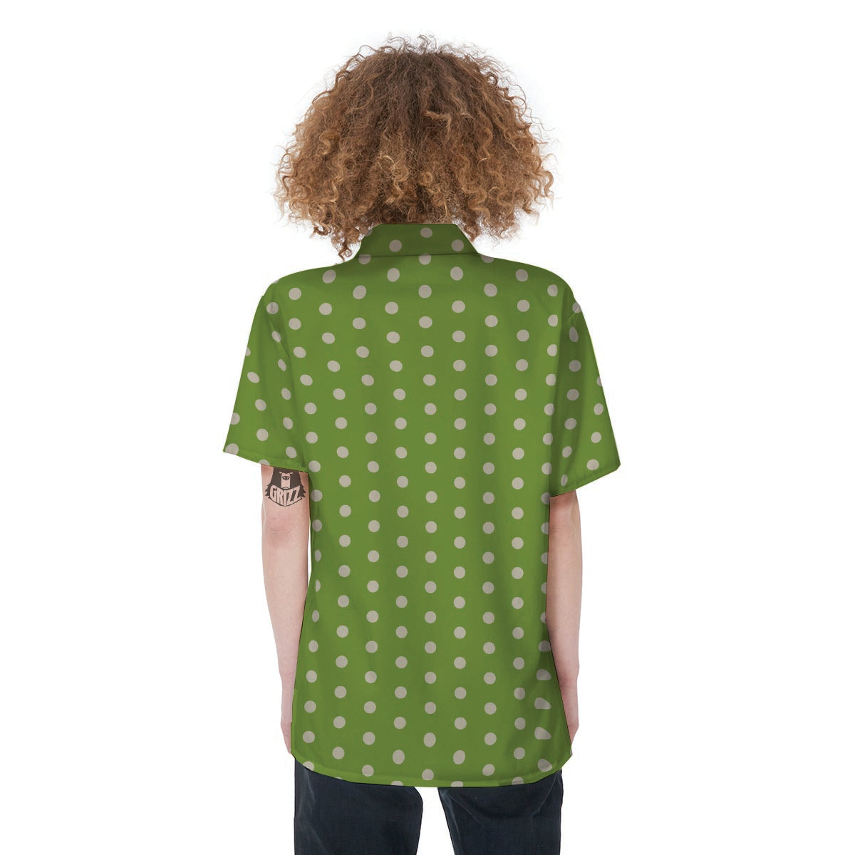 Green And White Polka Dot Women's Short Sleeve Shirts-grizzshop