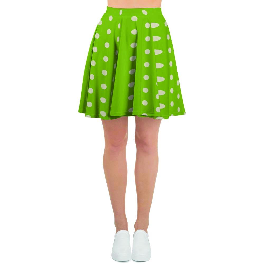 Green And White Polka Dot Women's Skirt-grizzshop