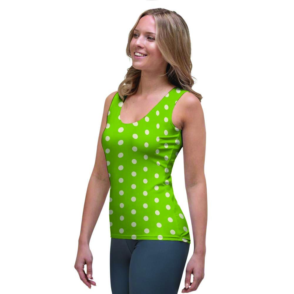 Green And White Polka Dot Women's Tank Top-grizzshop