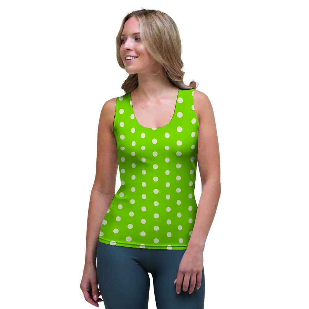 Green And White Polka Dot Women's Tank Top-grizzshop