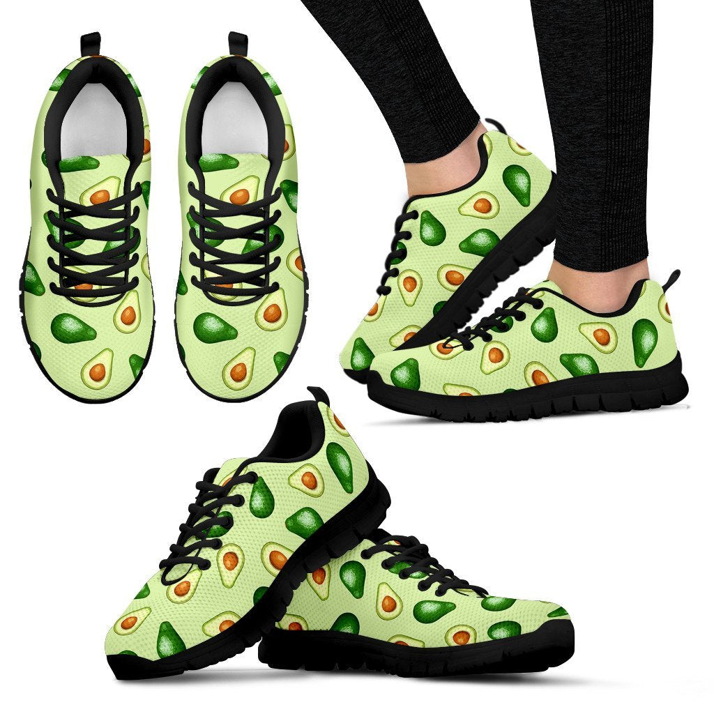 Green Avocado Pattern Print Black Sneaker Shoes For Men Women-grizzshop