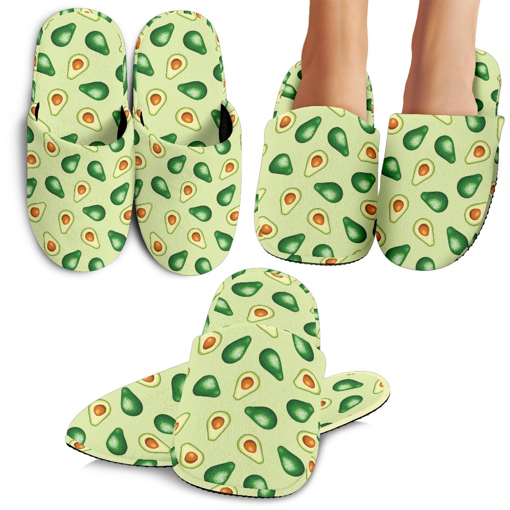 Green Avocado Pattern Print Premium Home Slippers-grizzshop