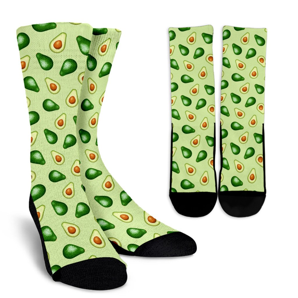 Green Avocado Pattern Print Unisex Crew Socks-grizzshop