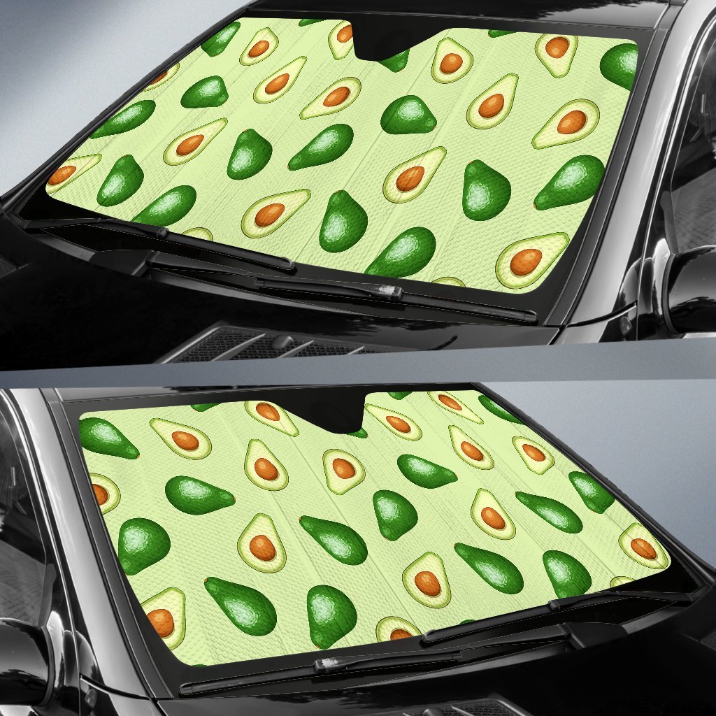 Green Avocado Patttern Print Car Sun Shade-grizzshop