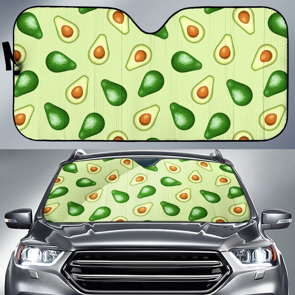 Green Avocado Patttern Print Car Sun Shade-grizzshop