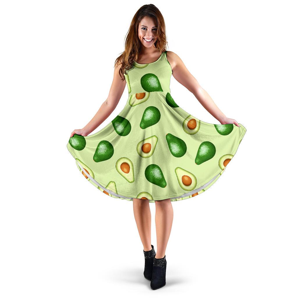 Green Avocado Patttern Print Dress-grizzshop