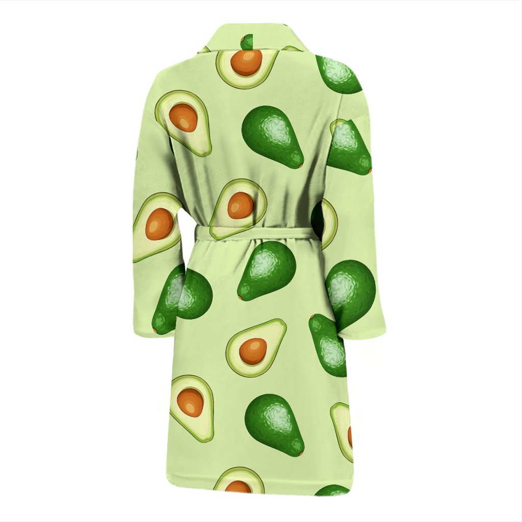 Green Avocado Patttern Print Men Long Robe-grizzshop