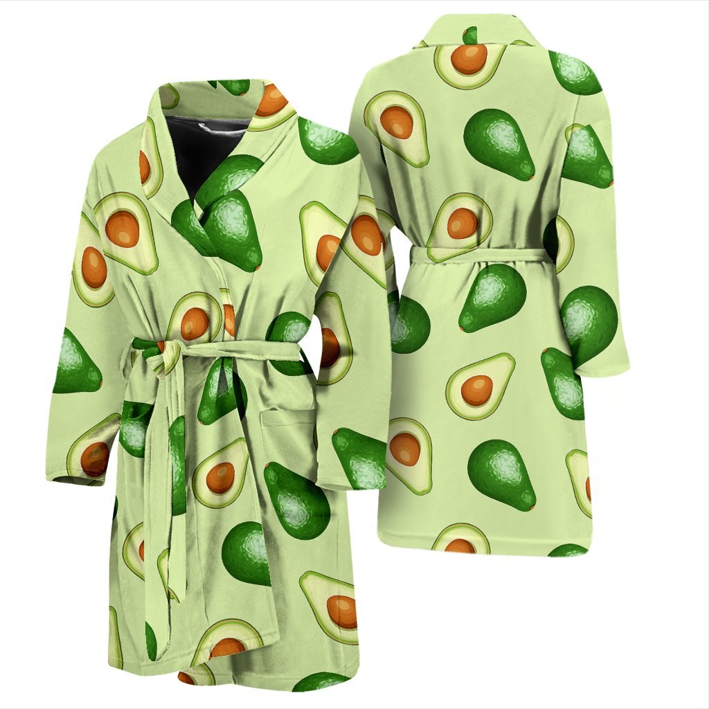 Green Avocado Patttern Print Men Long Robe-grizzshop