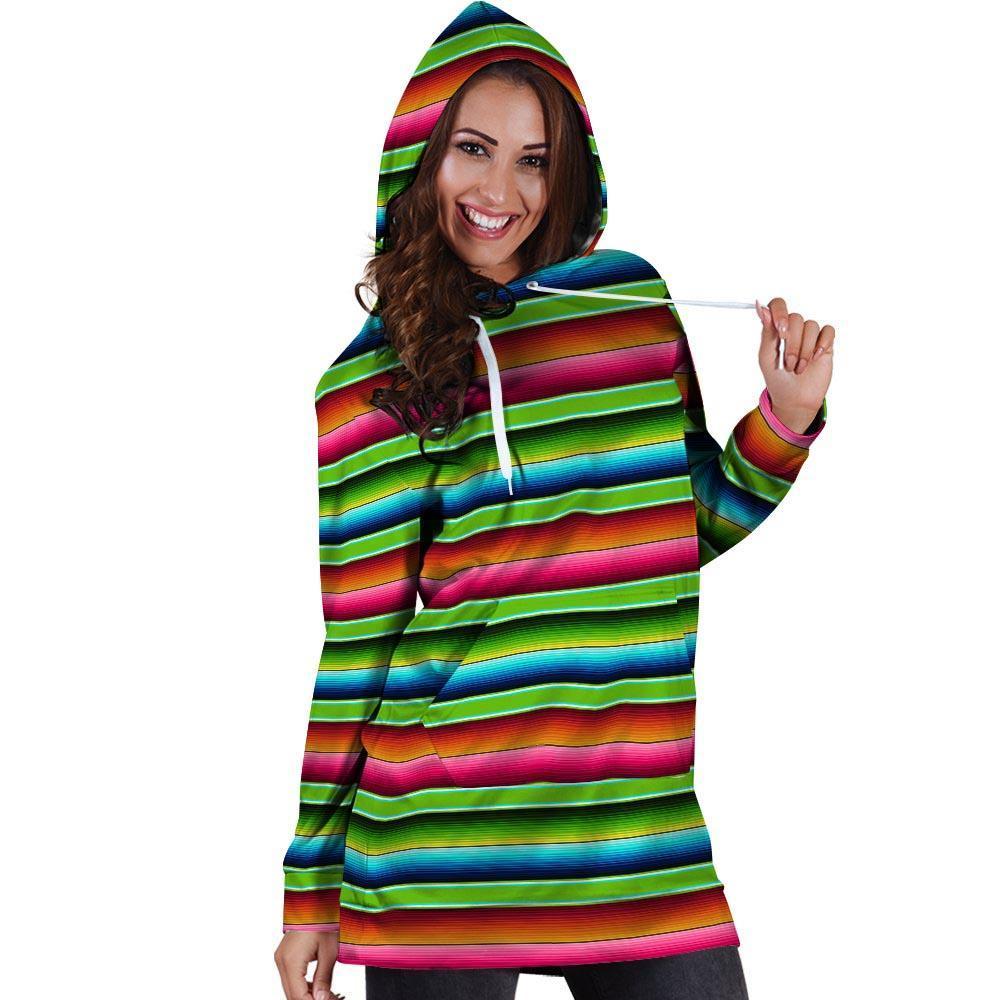 Green Baja Serape Hoodie Dress-grizzshop