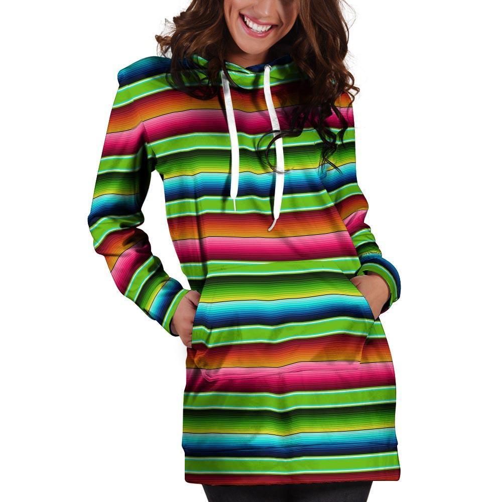 Green Baja Serape Hoodie Dress-grizzshop