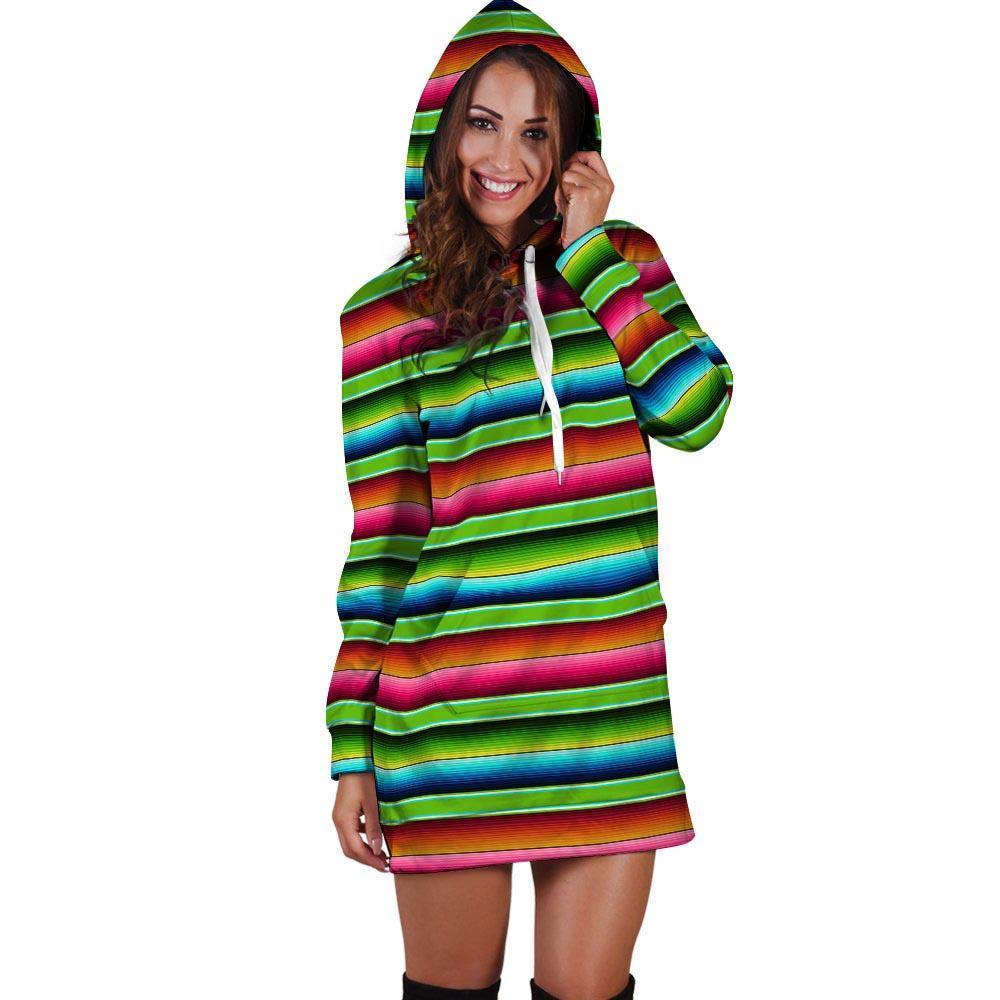 Green Baja Serape Hoodie Dress-grizzshop