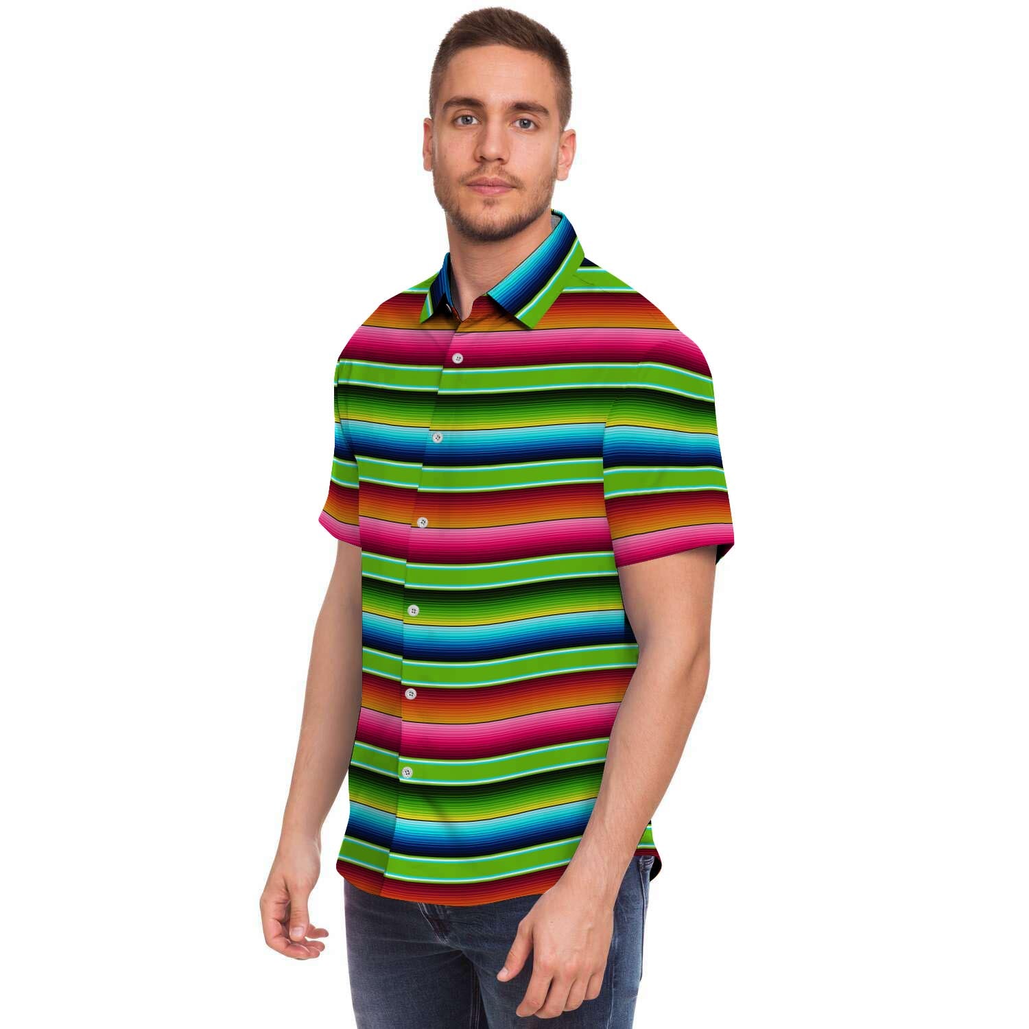 Green Baja Serape Men's Short Sleeve Shirt-grizzshop