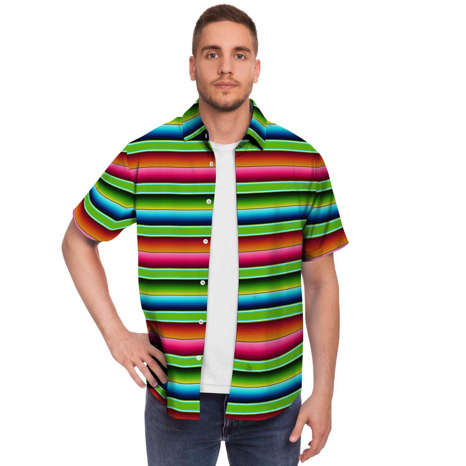 Green Baja Serape Men's Short Sleeve Shirt-grizzshop