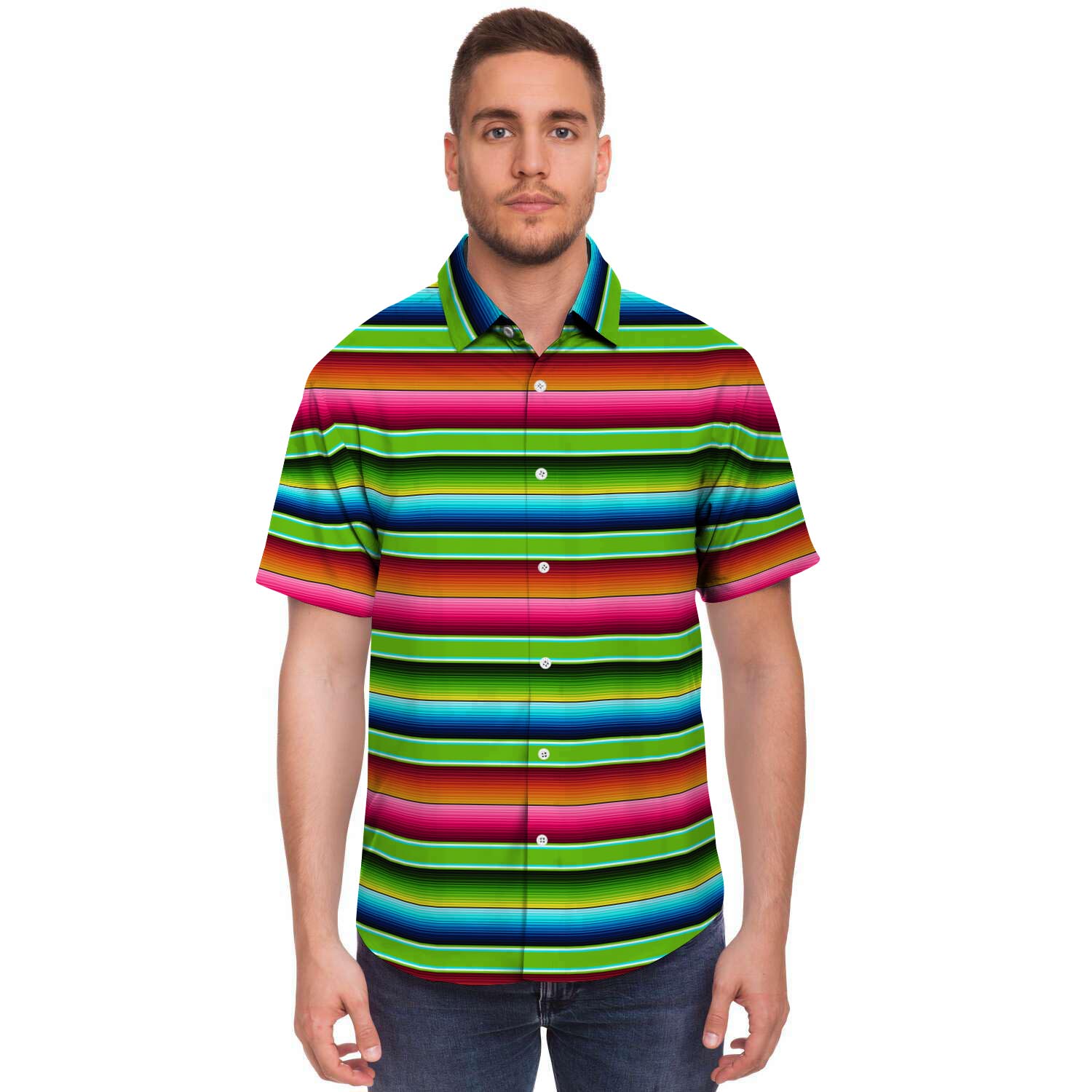 Green Baja Serape Men's Short Sleeve Shirt-grizzshop