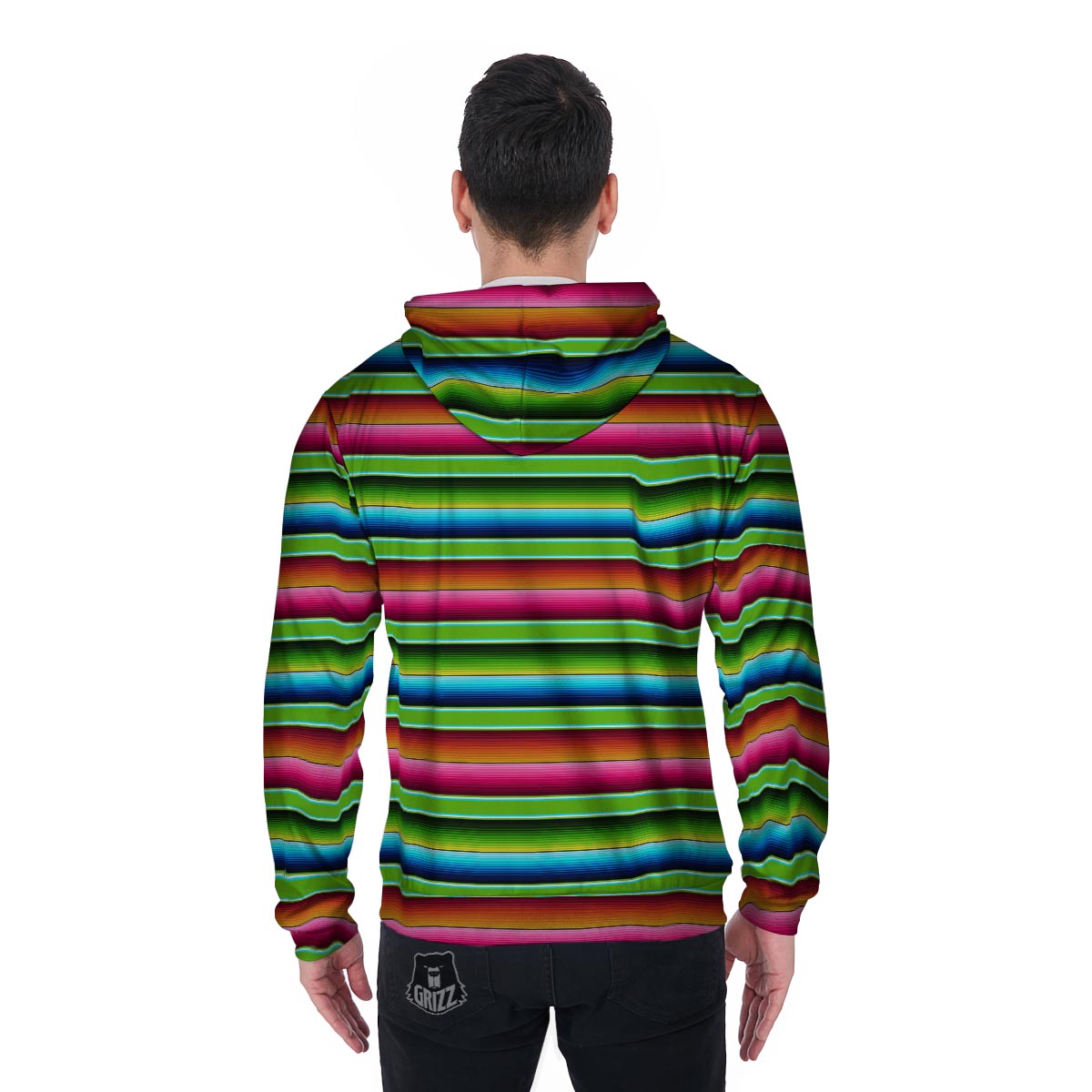 Green Baja Serape Men's Zip Up Hoodie-grizzshop