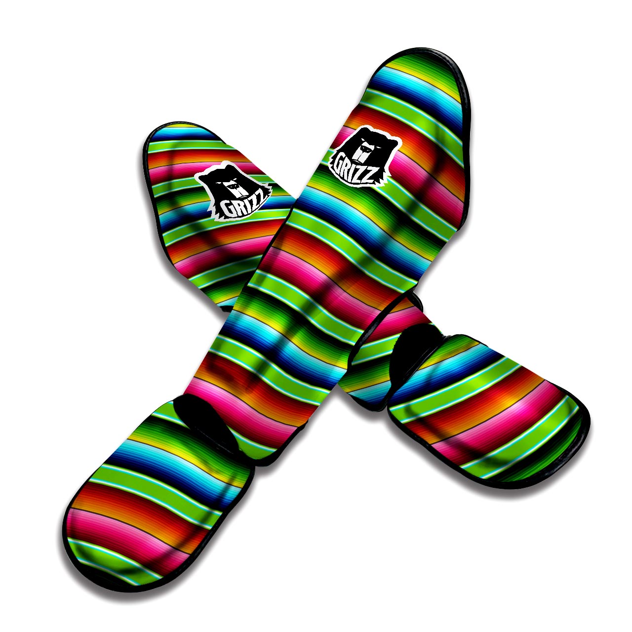 Green Baja Serape Muay Thai Shin Guard-grizzshop