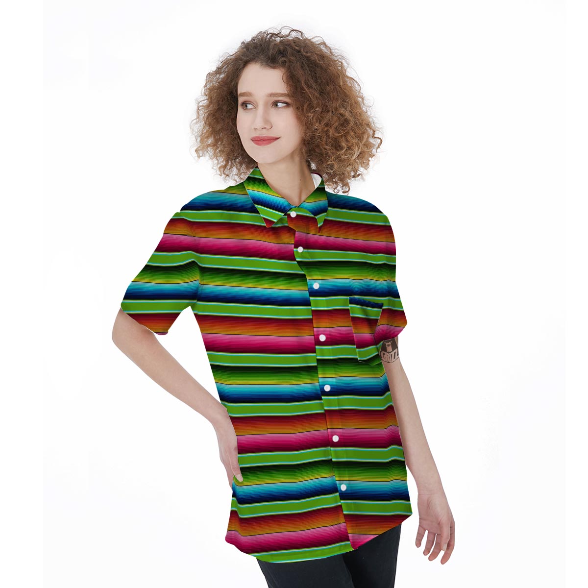 Green Baja Serape Women's Short Sleeve Shirts-grizzshop