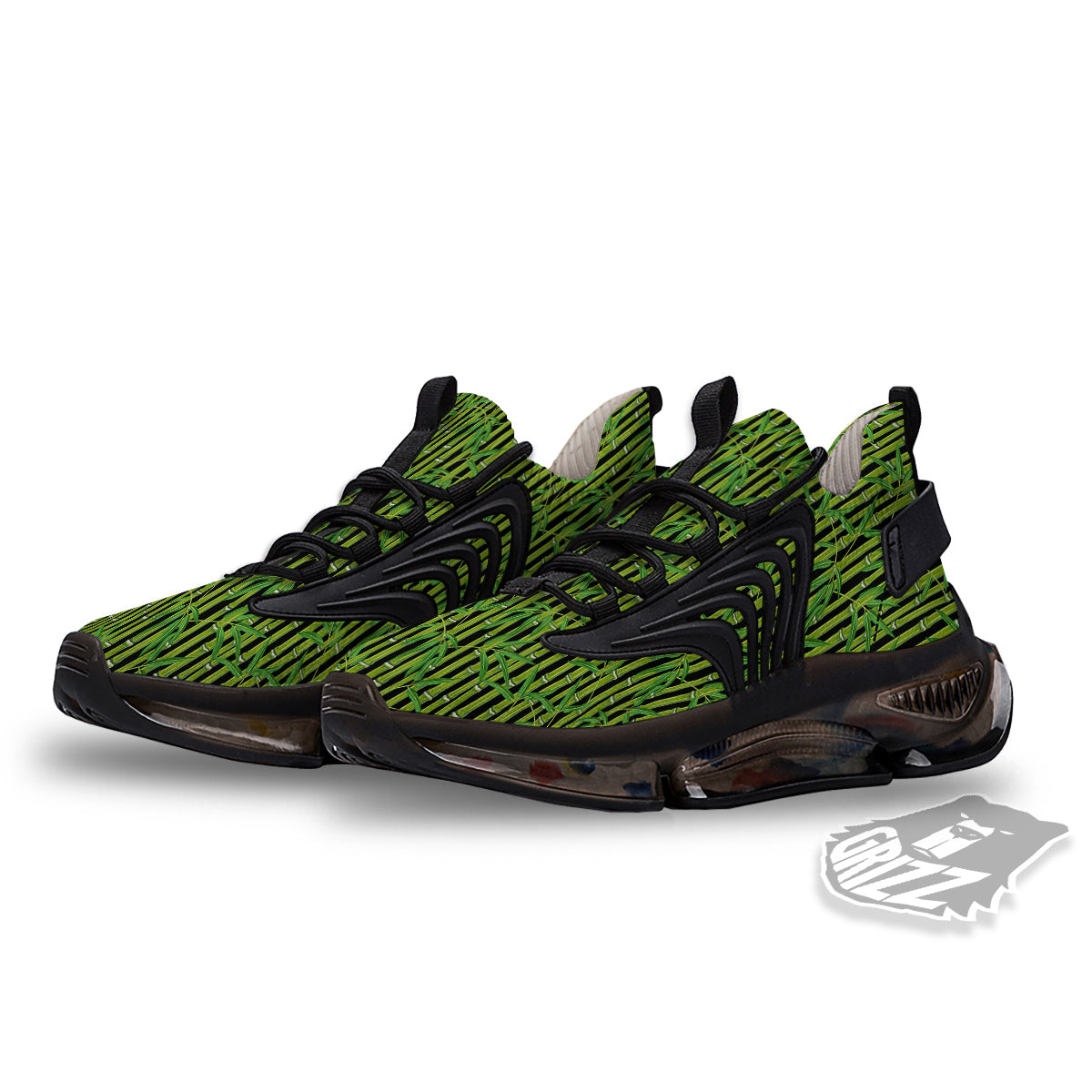 Green Bamboo And Leaves Print Pattern Black Gym Shoes-grizzshop