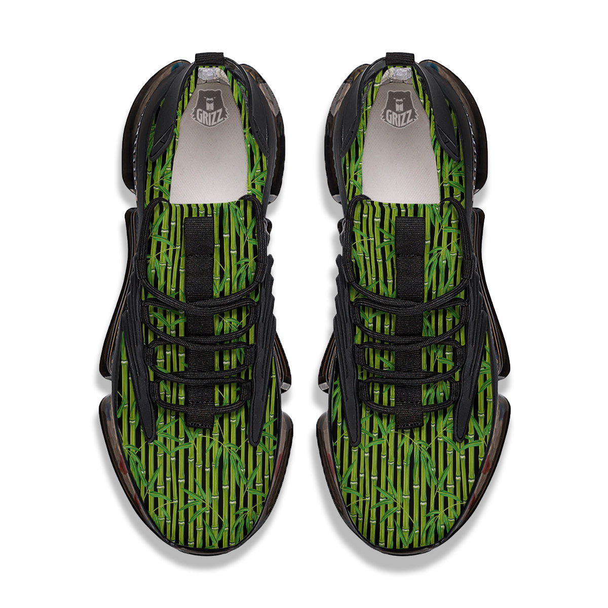 Green Bamboo And Leaves Print Pattern Black Gym Shoes-grizzshop