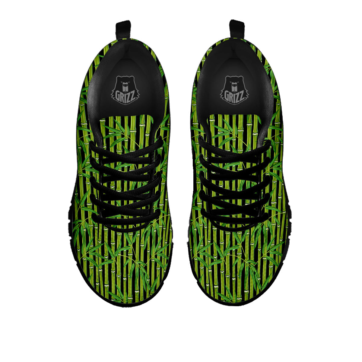 Green Bamboo And Leaves Print Pattern Black Sneaker-grizzshop