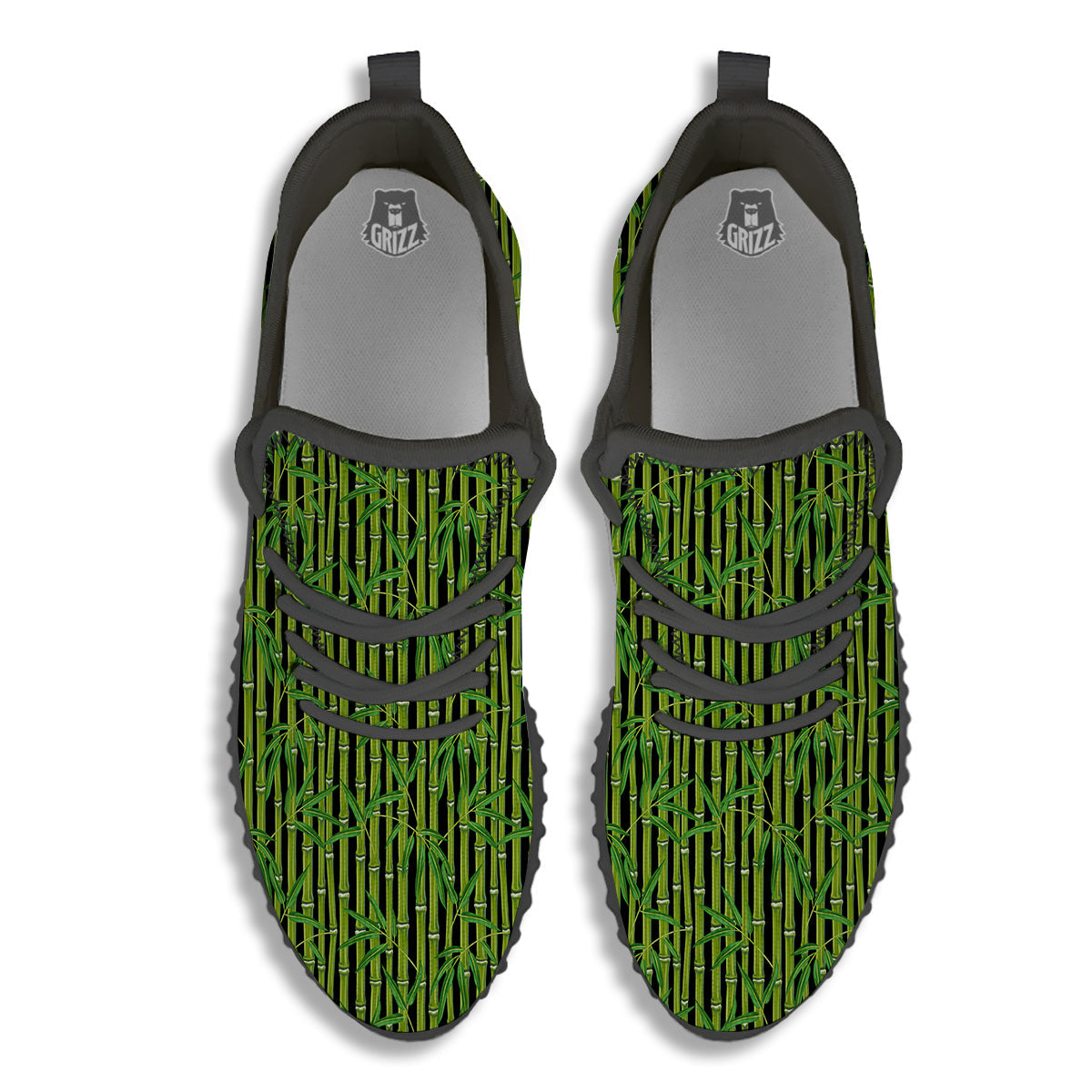 Green Bamboo And Leaves Print Pattern Black Walking Shoes-grizzshop