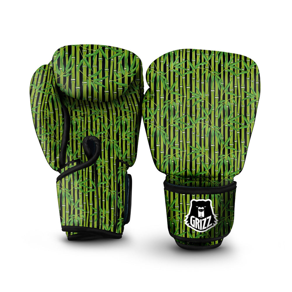 Green Bamboo And Leaves Print Pattern Boxing Gloves-grizzshop