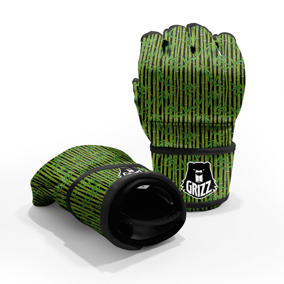Green Bamboo And Leaves Print Pattern MMA Gloves-grizzshop
