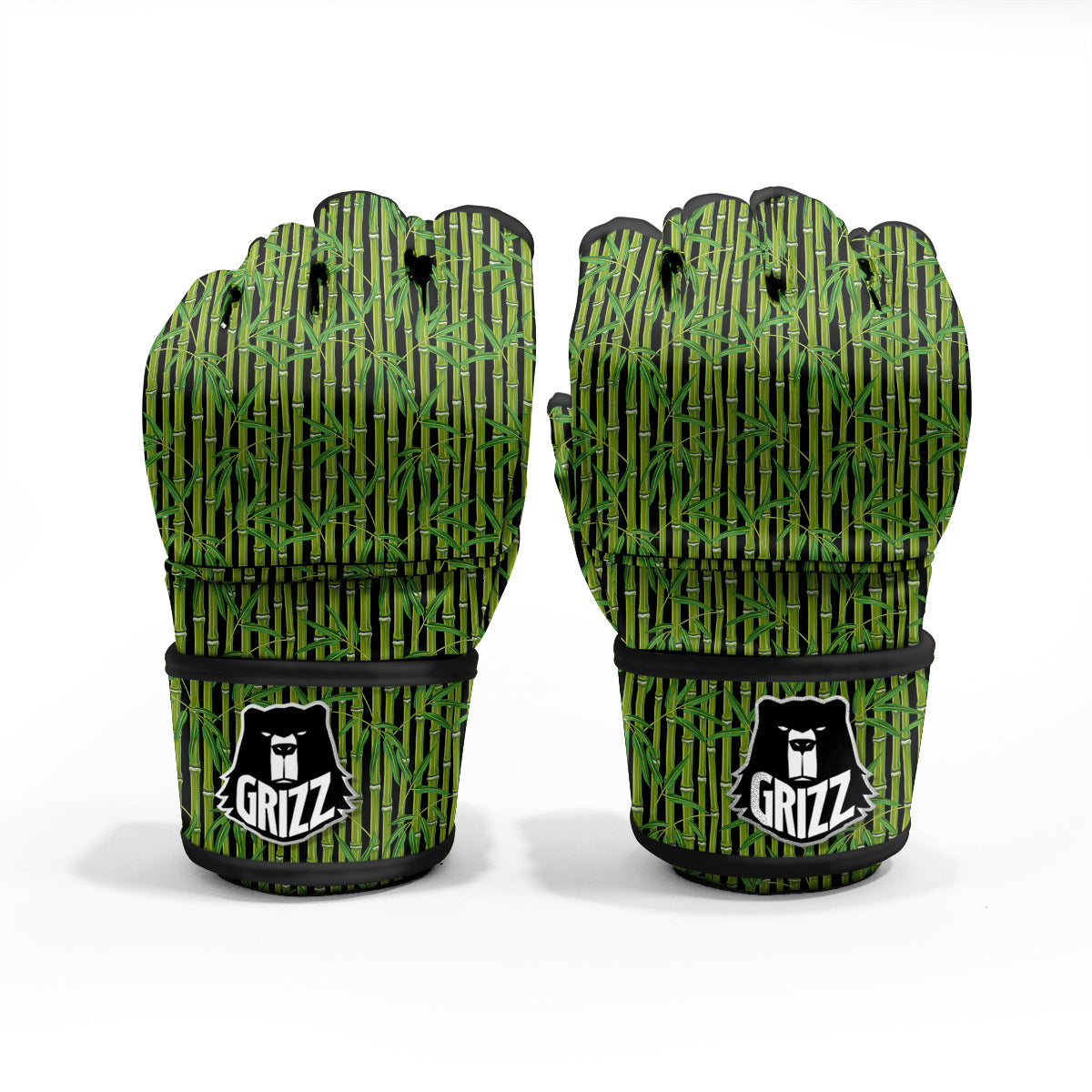 Green Bamboo And Leaves Print Pattern MMA Gloves-grizzshop