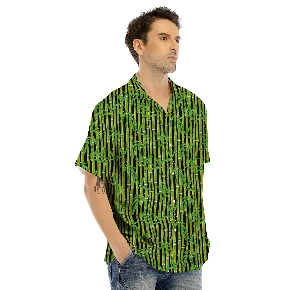Green Bamboo And Leaves Print Pattern Men's Hawaiian Shirt-grizzshop