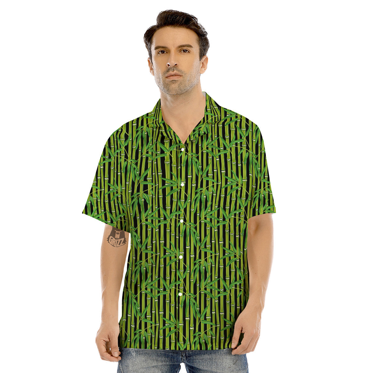Green Bamboo And Leaves Print Pattern Men's Hawaiian Shirt-grizzshop