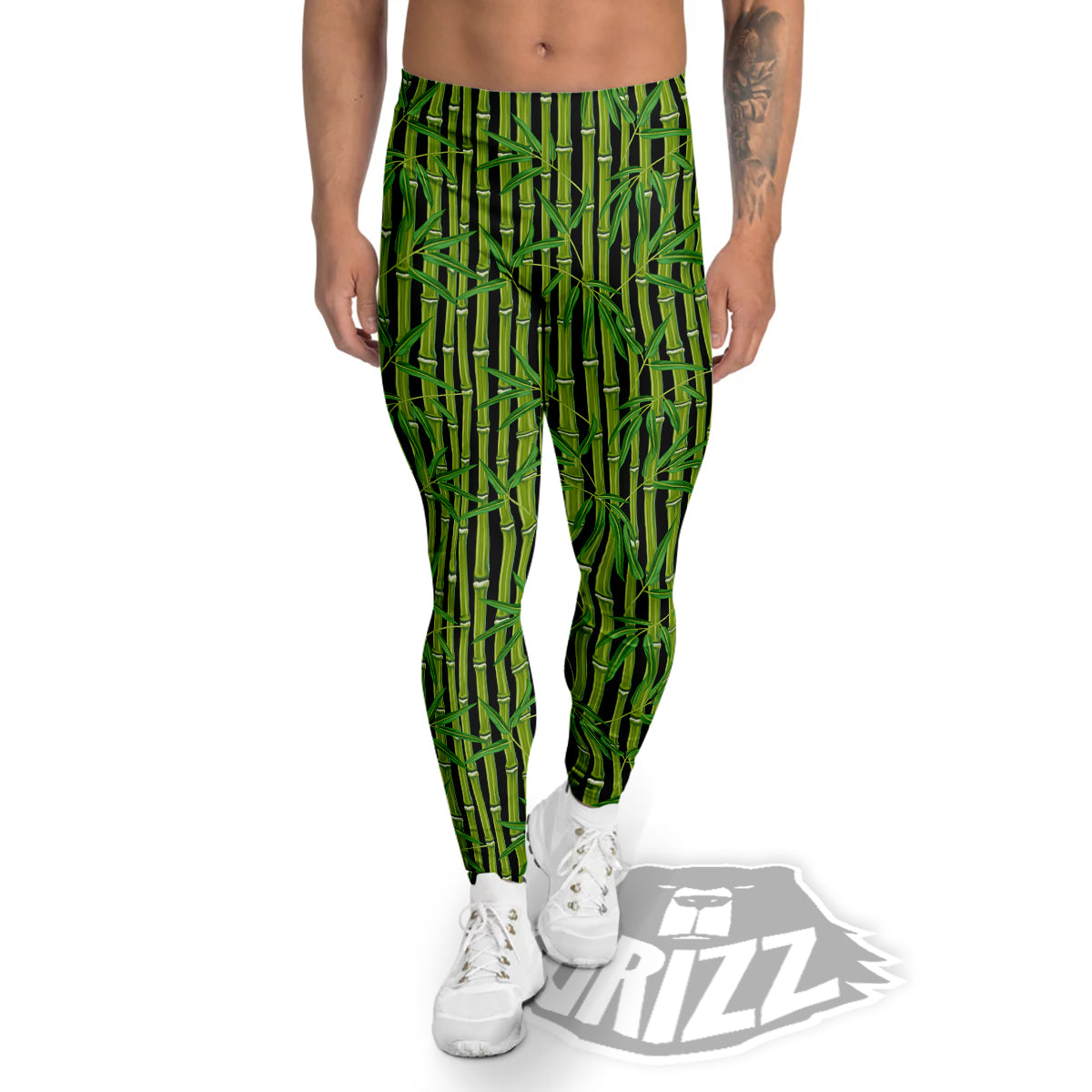 Green Bamboo And Leaves Print Pattern Men's Leggings-grizzshop