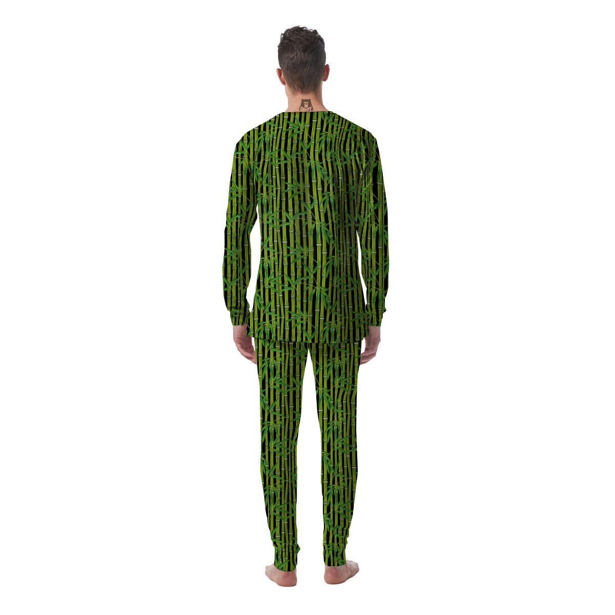 Green Bamboo And Leaves Print Pattern Men's Pajamas-grizzshop