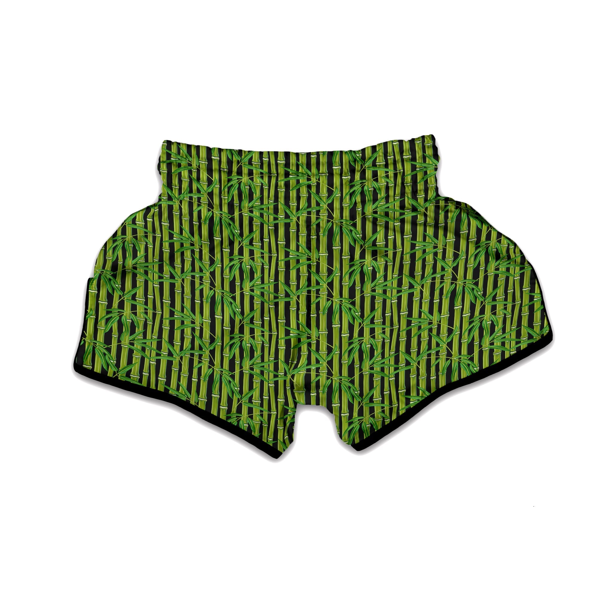 Green Bamboo And Leaves Print Pattern Muay Thai Boxing Shorts-grizzshop