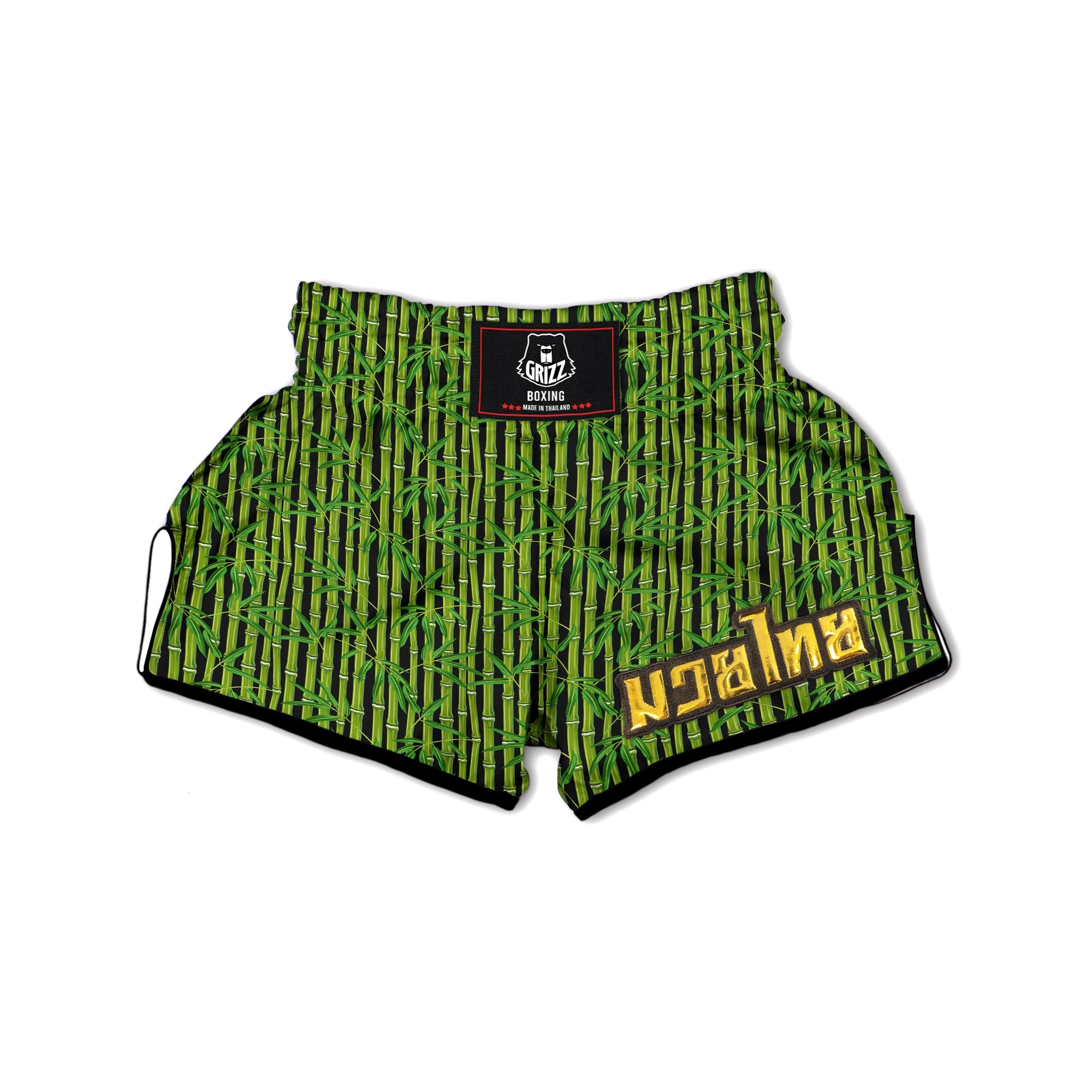 Green Bamboo And Leaves Print Pattern Muay Thai Boxing Shorts-grizzshop