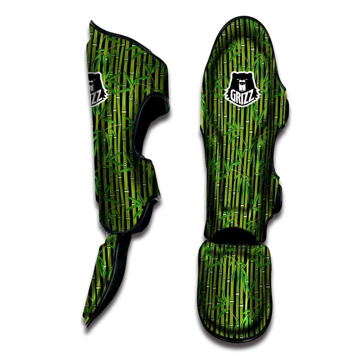 Green Bamboo And Leaves Print Pattern Muay Thai Shin Guards-grizzshop