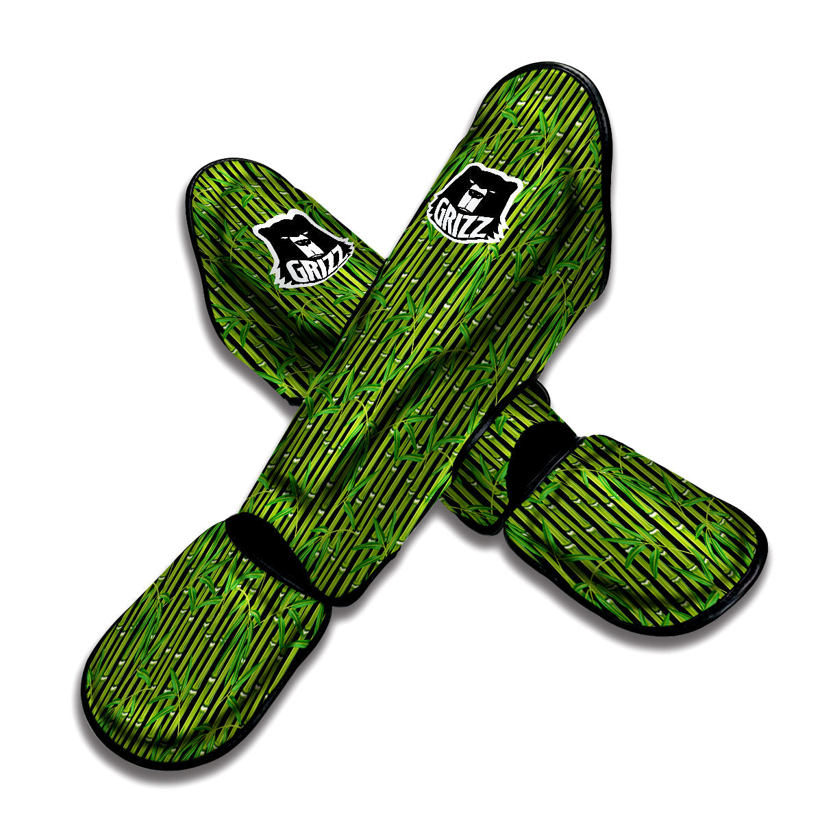 Green Bamboo And Leaves Print Pattern Muay Thai Shin Guards-grizzshop