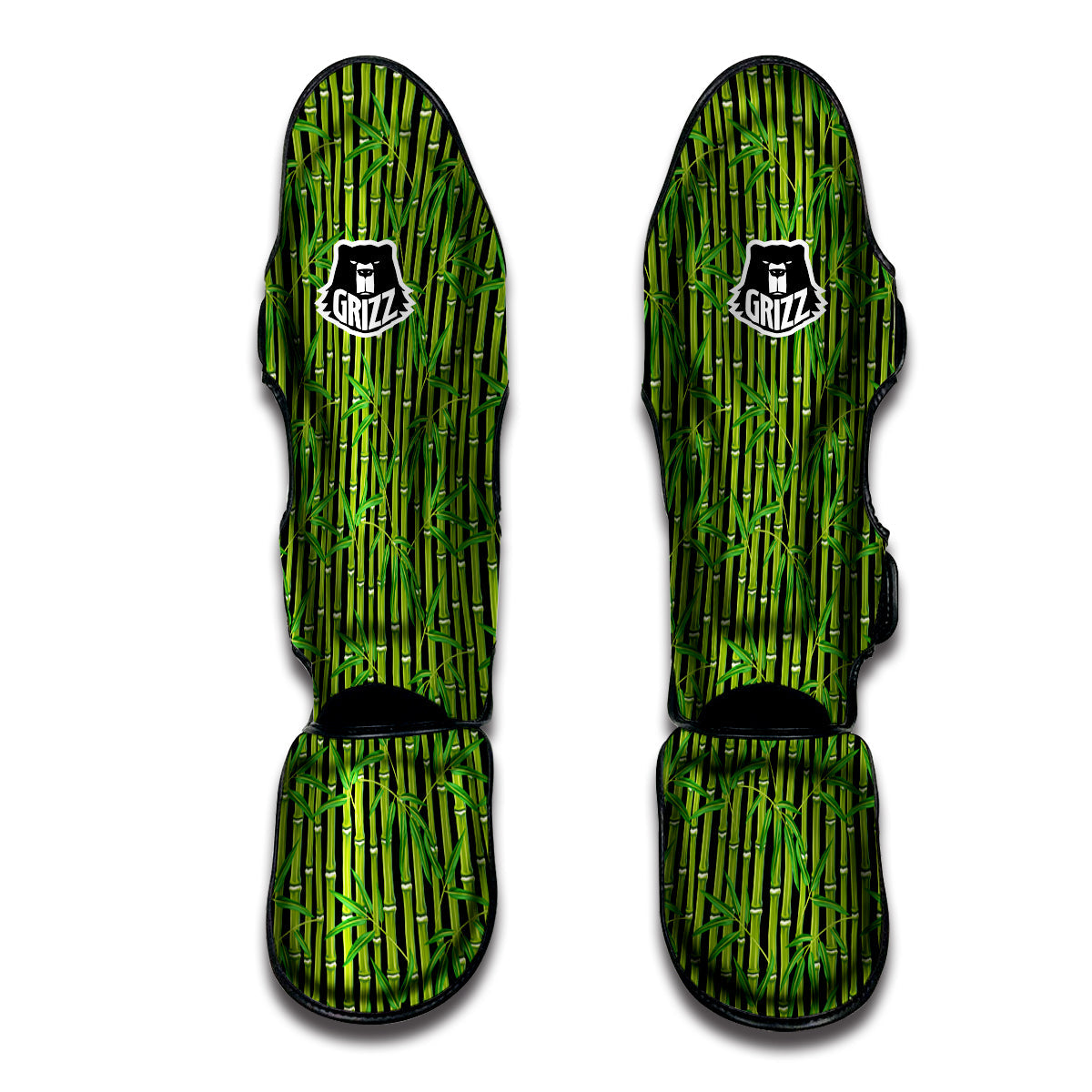 Green Bamboo And Leaves Print Pattern Muay Thai Shin Guards-grizzshop