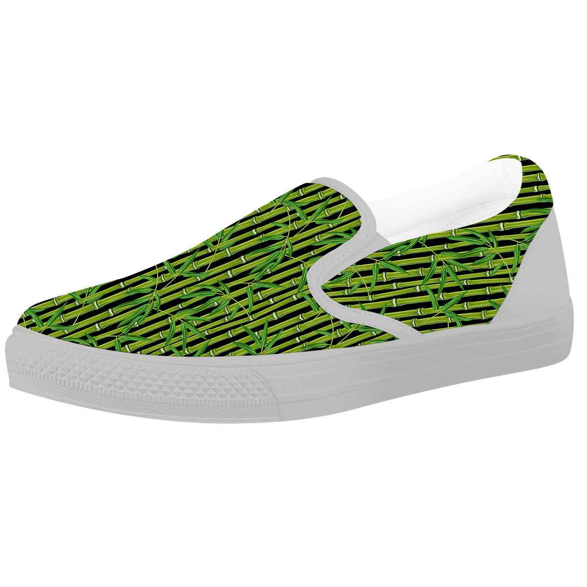 Green Bamboo And Leaves Print Pattern White Slip On Shoes-grizzshop