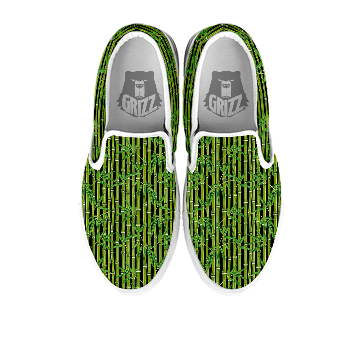 Green Bamboo And Leaves Print Pattern White Slip On Shoes-grizzshop