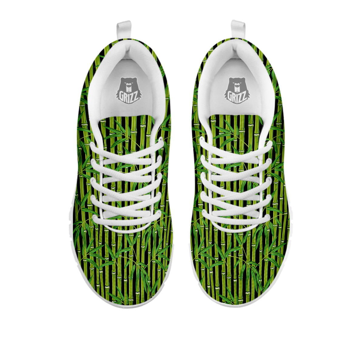 Green Bamboo And Leaves Print Pattern White Sneaker-grizzshop