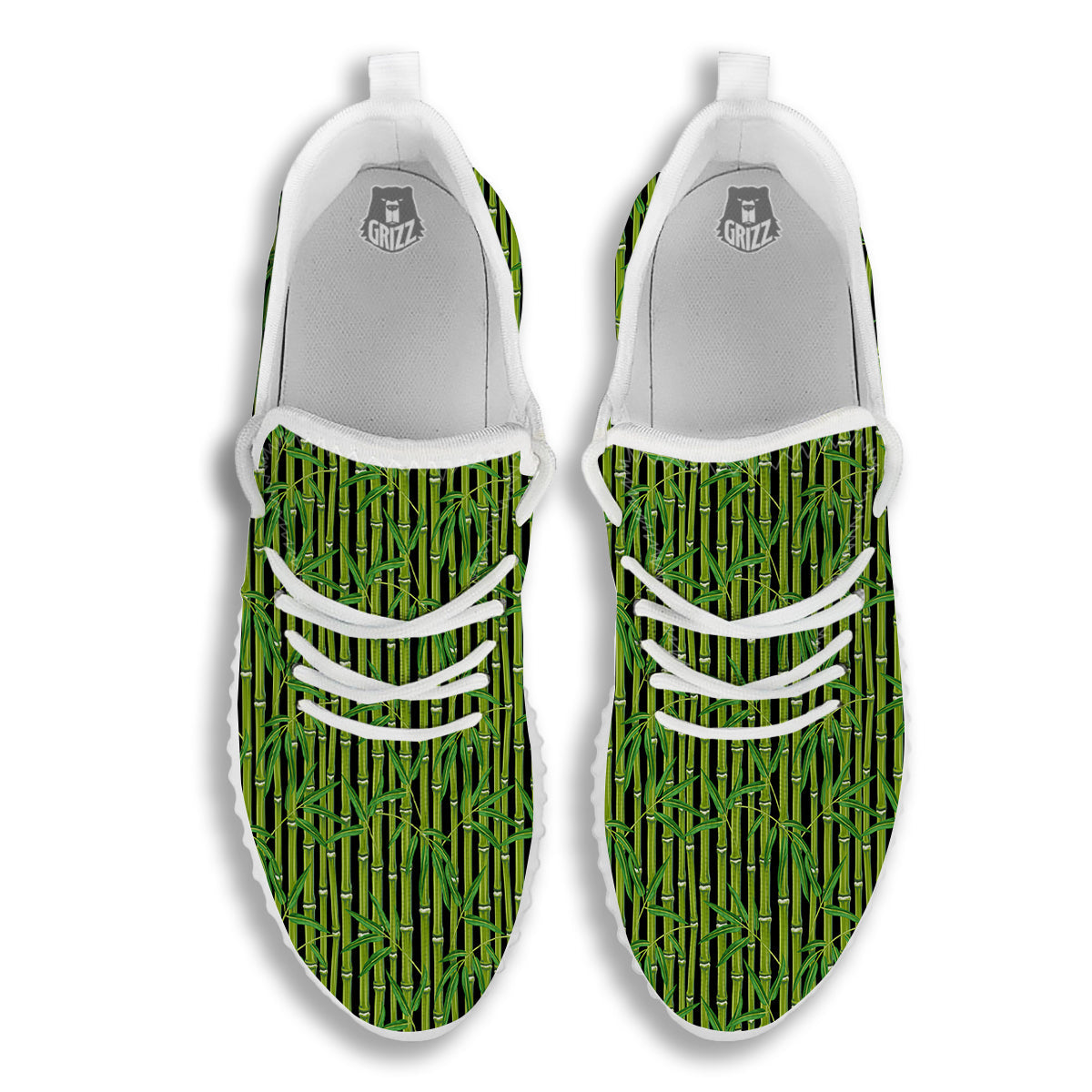 Green Bamboo And Leaves Print Pattern White Walking Shoes-grizzshop