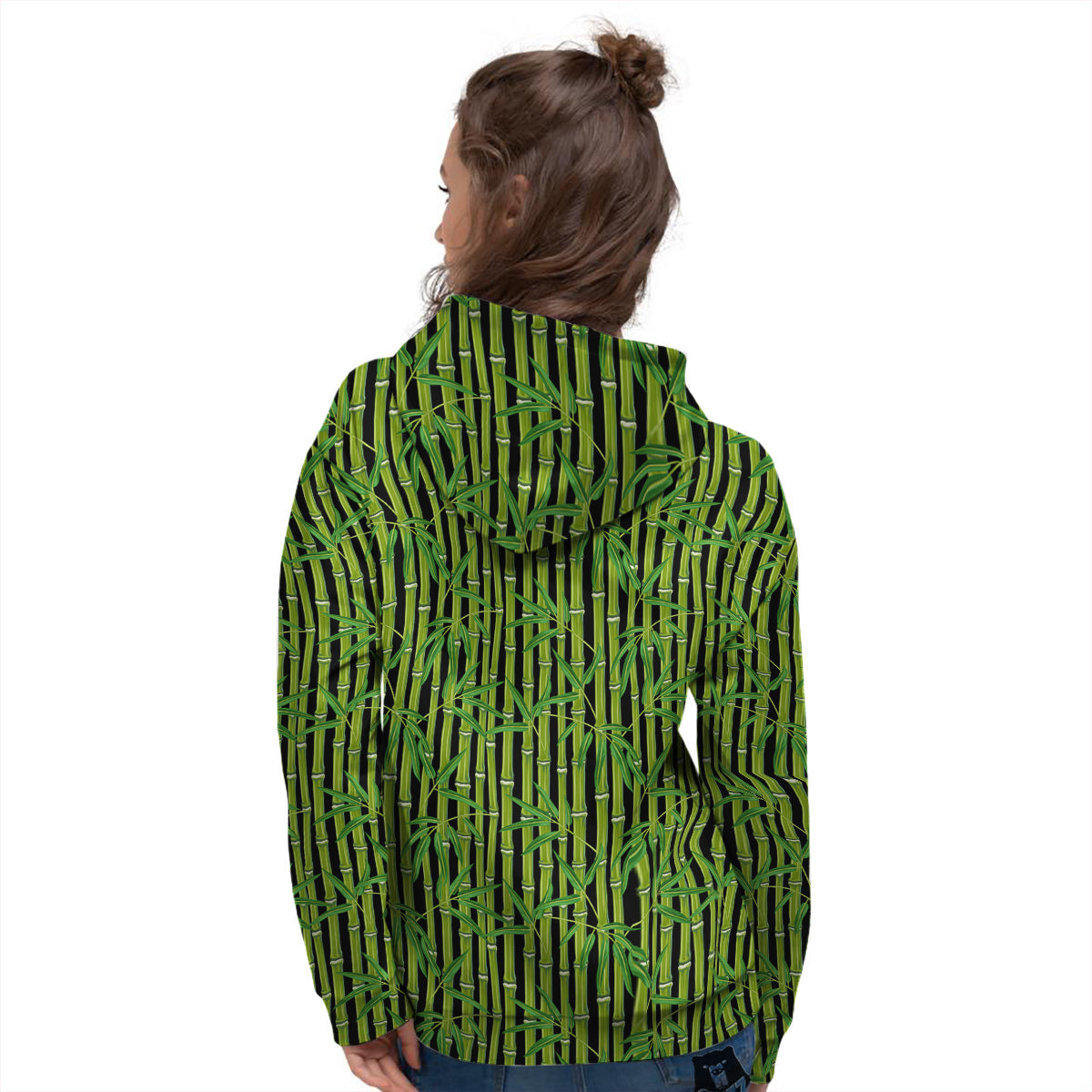 Green Bamboo And Leaves Print Pattern Women's Hoodie-grizzshop