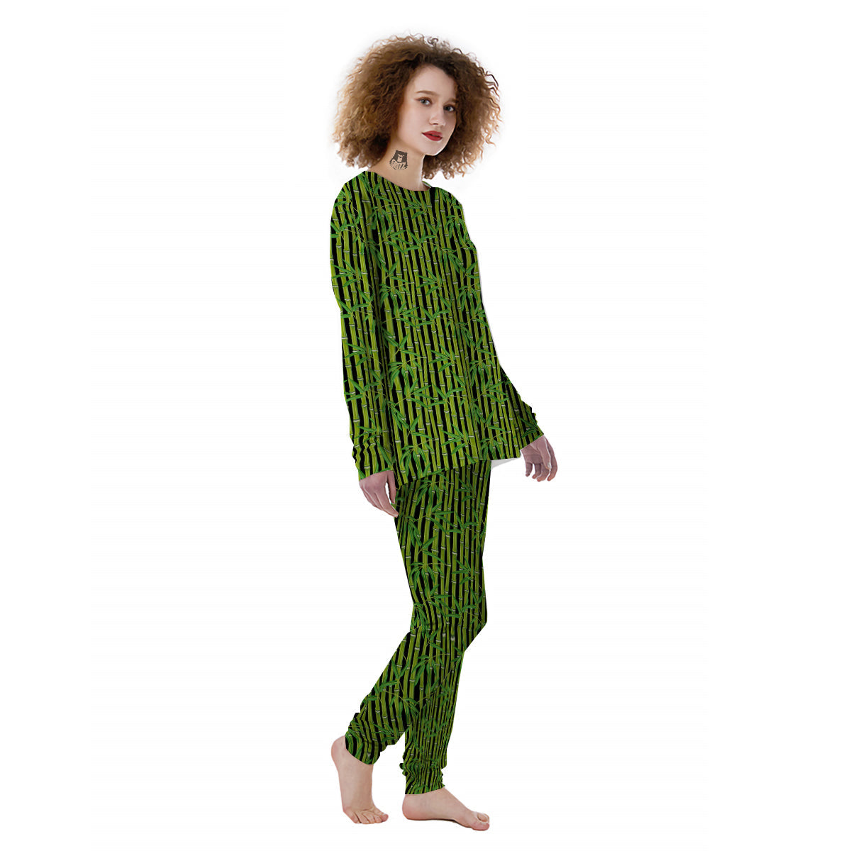 Green Bamboo And Leaves Print Pattern Women's Pajamas-grizzshop