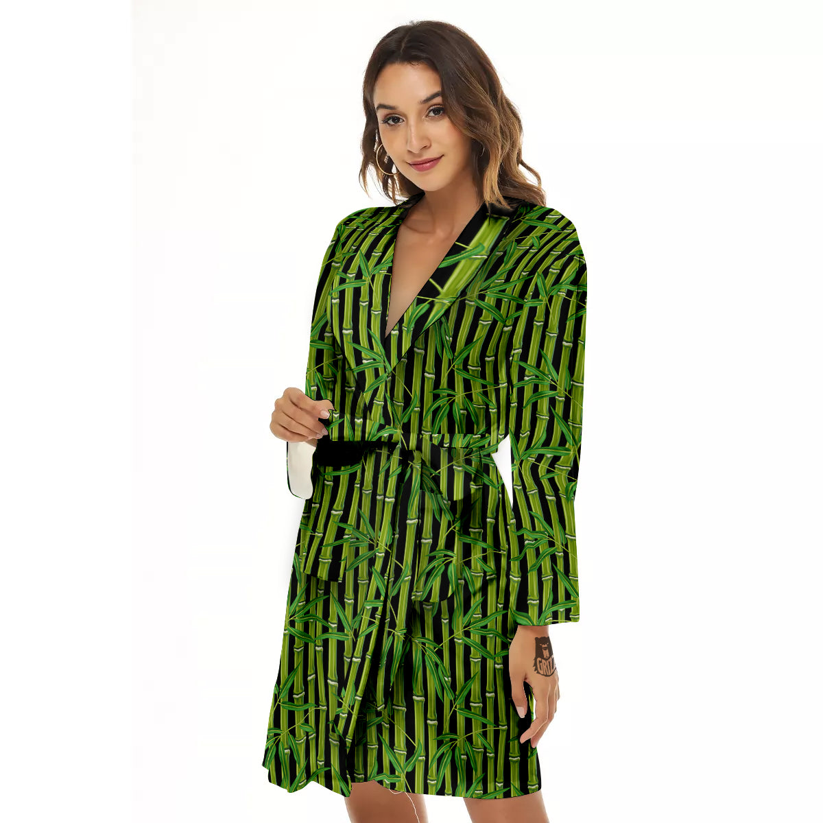 Green Bamboo And Leaves Print Pattern Women's Robe-grizzshop