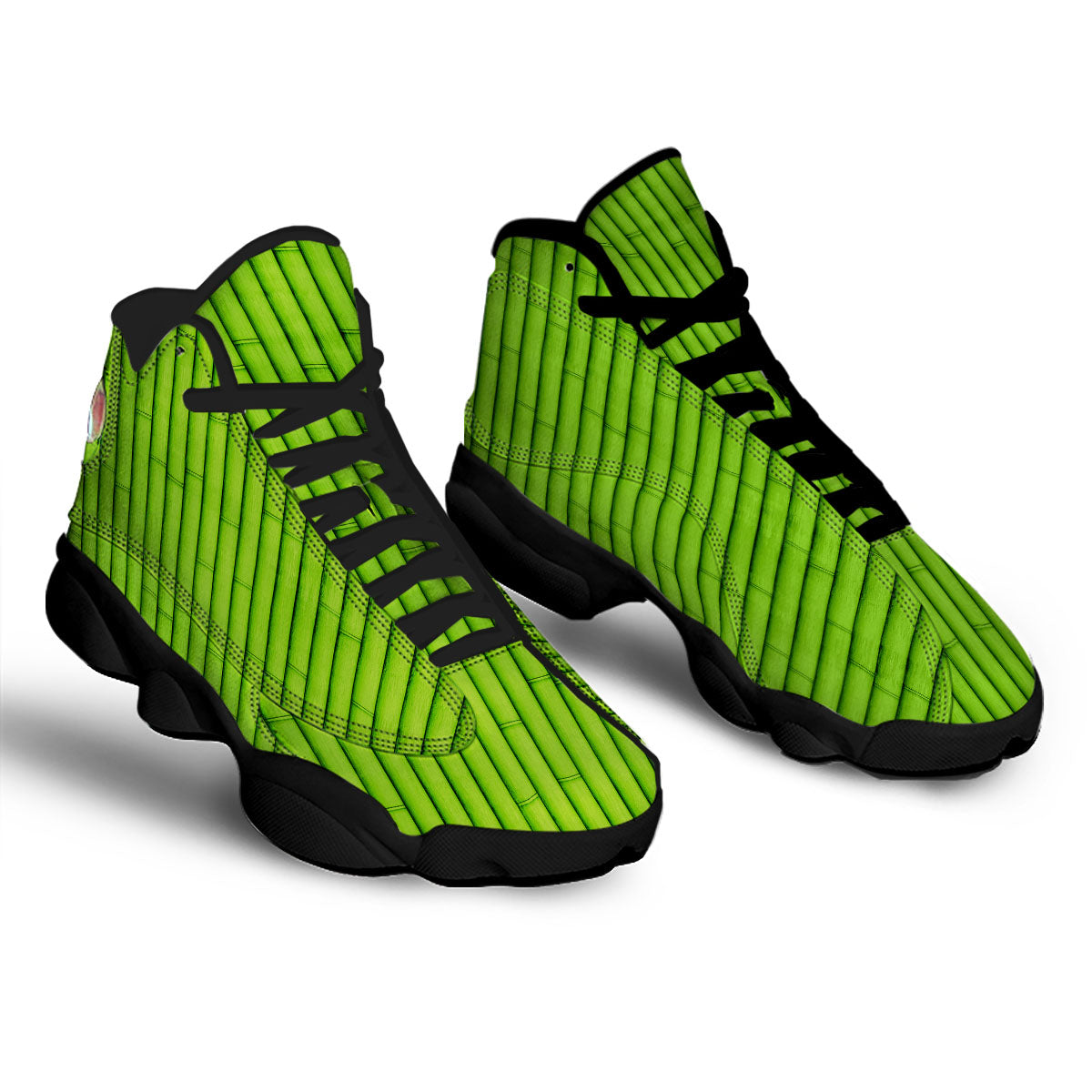 Green Bamboo Print Black Basketball Shoes-grizzshop