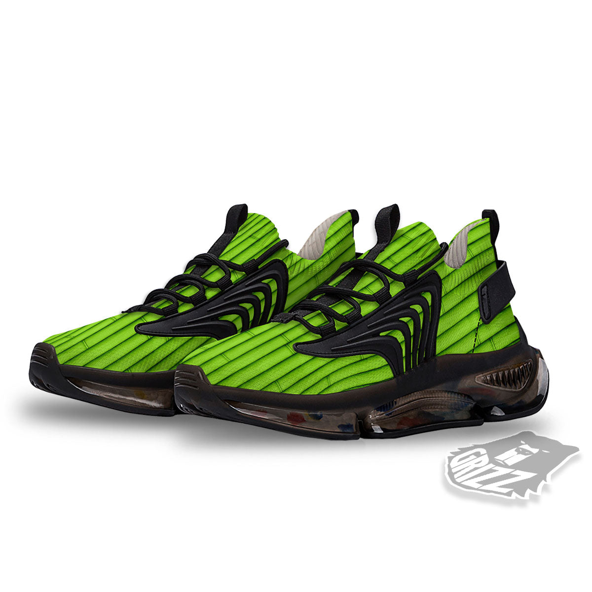 Green Bamboo Print Black Gym Shoes-grizzshop